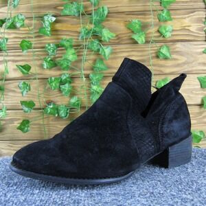 Seychelles Women 8.5 Black‎ Suede Ankle Boots Textured Side Zip Block Heel